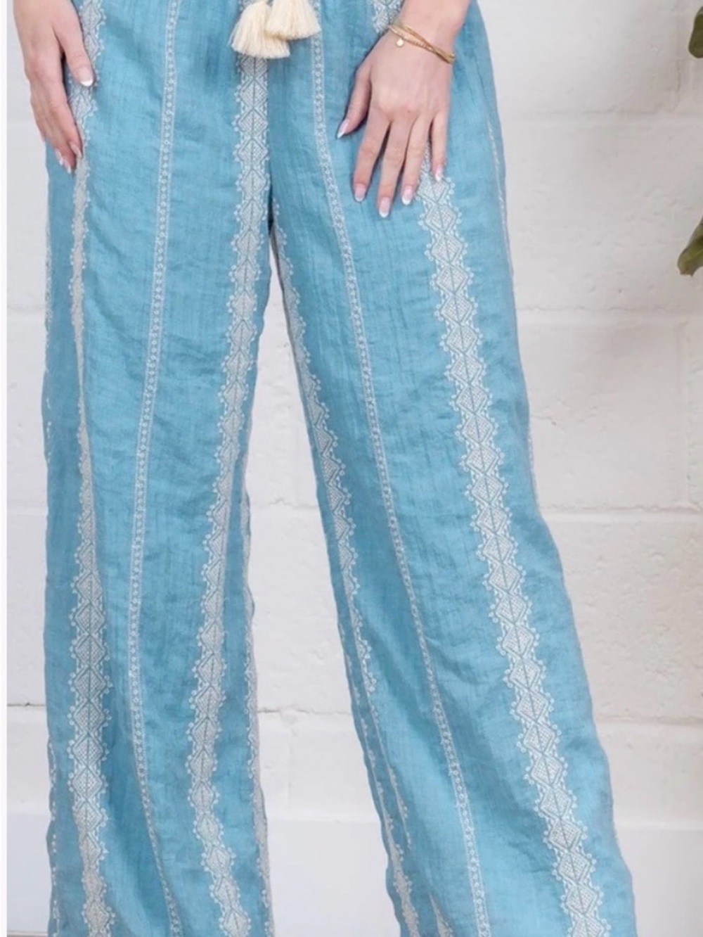 Taelyn Light Blue Embroidered Wide-Leg Pants NWT